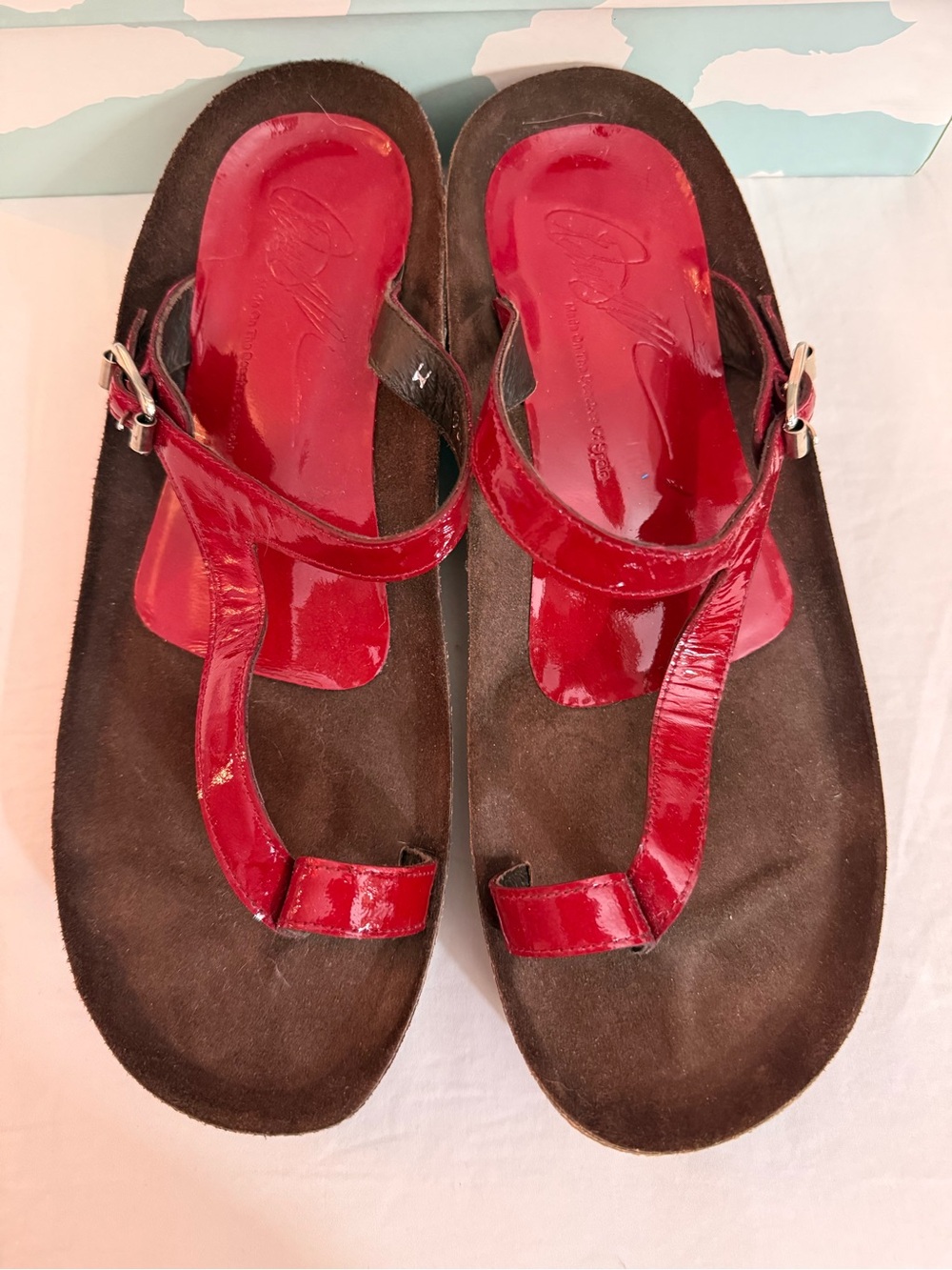 Donald J. Pliner Red Patent Leather Toe-Loop Sandals